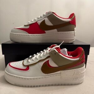 NIB! Nike Air Force 1 Low Shadow Phantom Fire Red Khaki, sz 8 (Women’s)